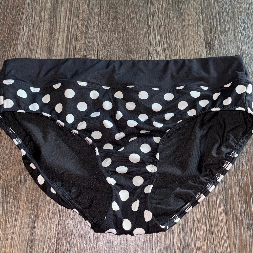 Lands End size 12 black/white polka dot bikini bottoms
